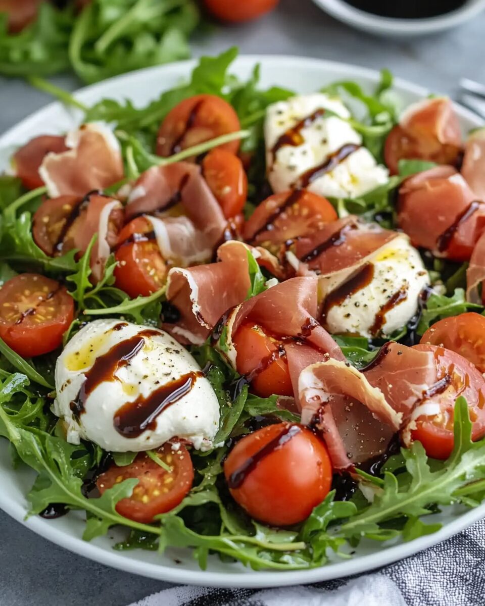 Burrata Caprese Salad with Prosciutto and Arugula