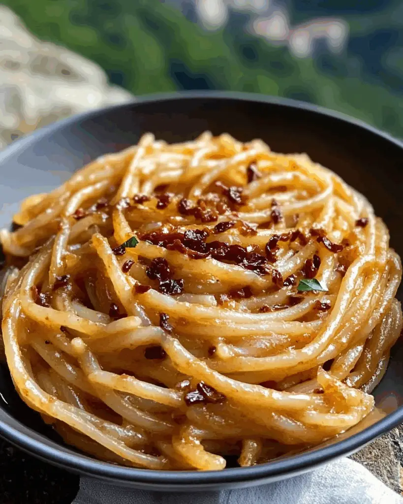 Caramelized Onion Pasta with Chili Oil