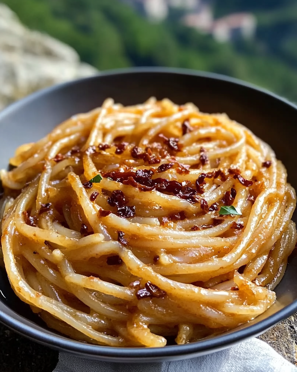 Caramelized Onion Pasta with Chili Oil