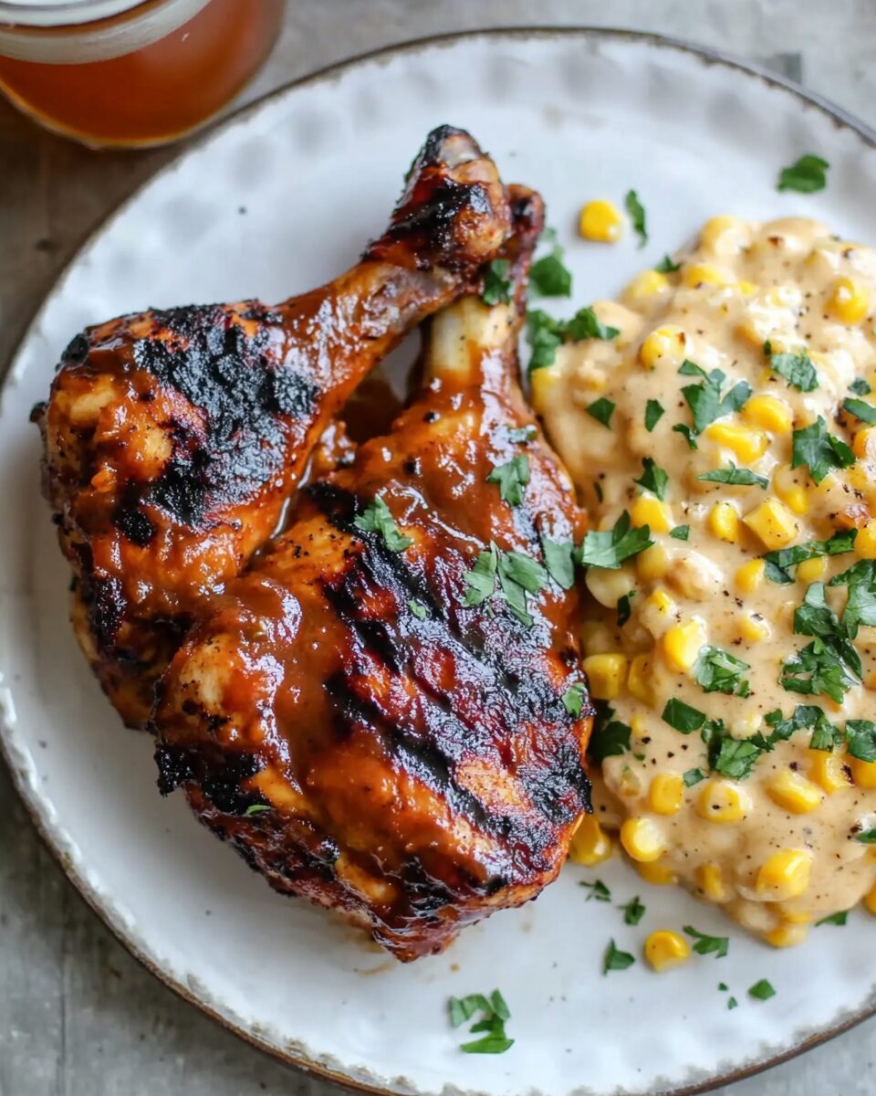 Chipotle Beer BBQ Chicken with Creamed Grilled Corn