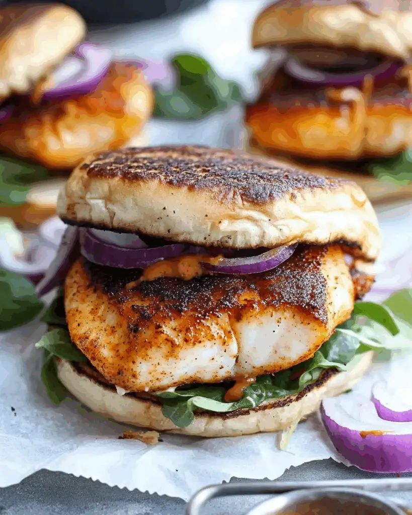 Blackened Fish Burger and Sriracha Mayo