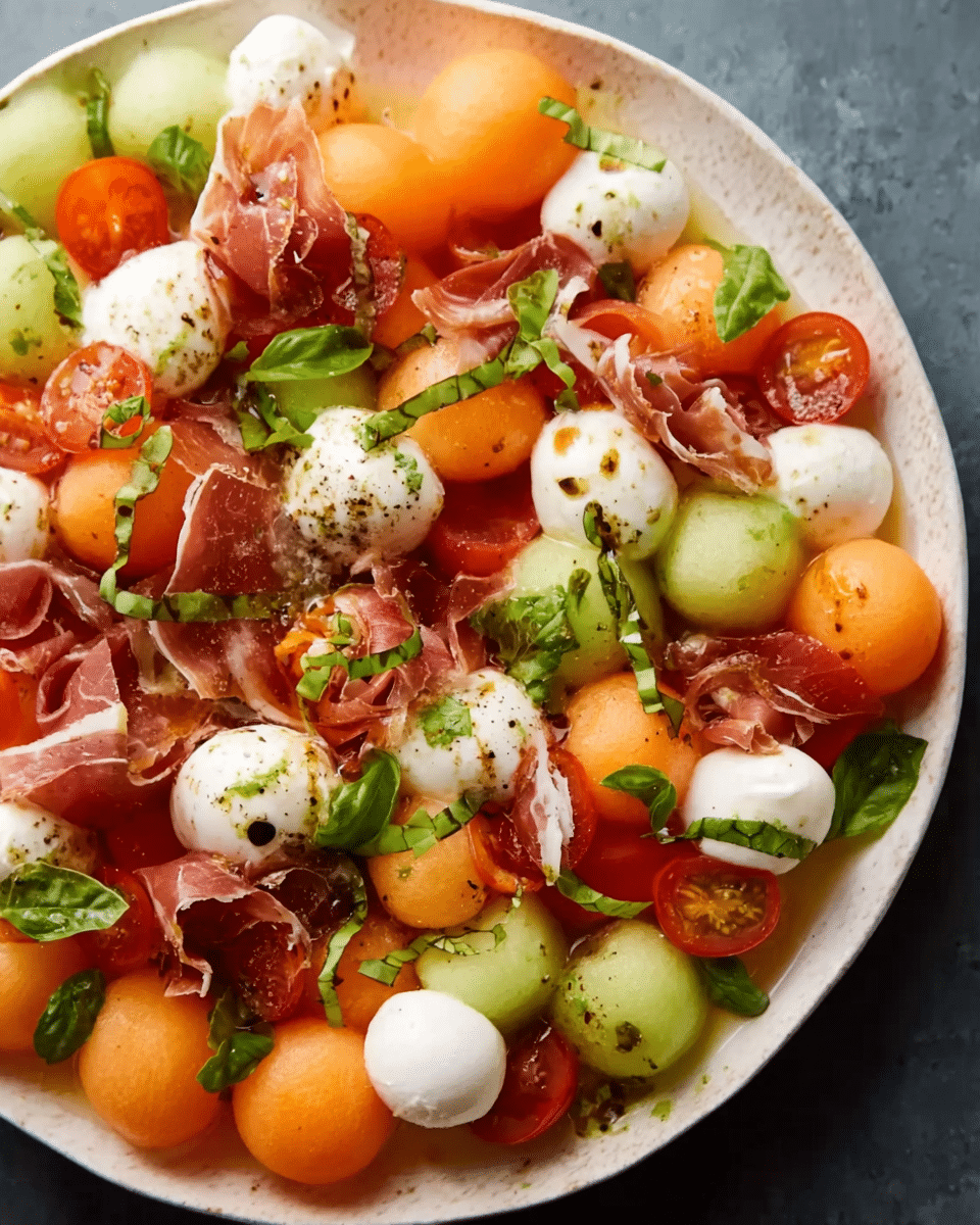 Caprese Melon Salad with Prosciutto and Mozzarella