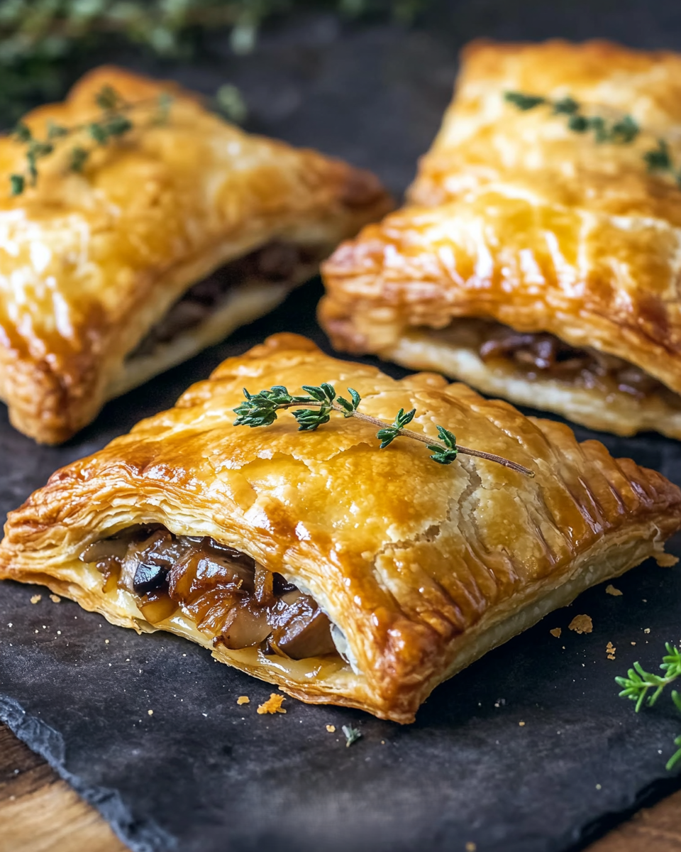 Caramelized Onion and Mushroom Puff Pastry Hand Pies