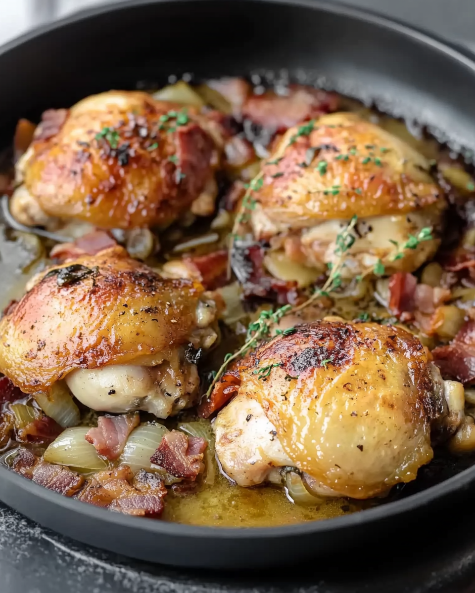 Chicken Fricassée with Shallots and Bacon