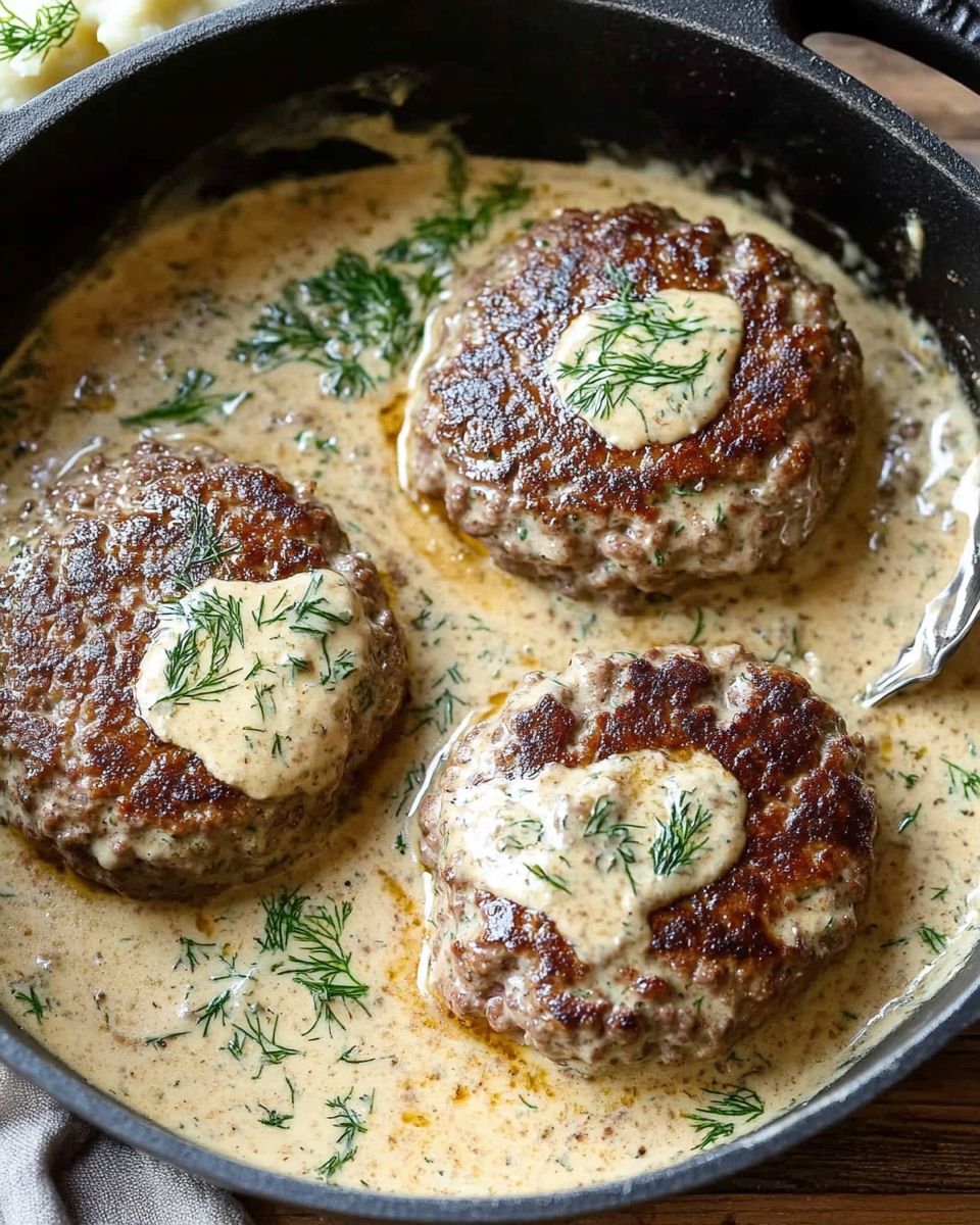 Hamburger Steaks in Creamy Dill Sauce