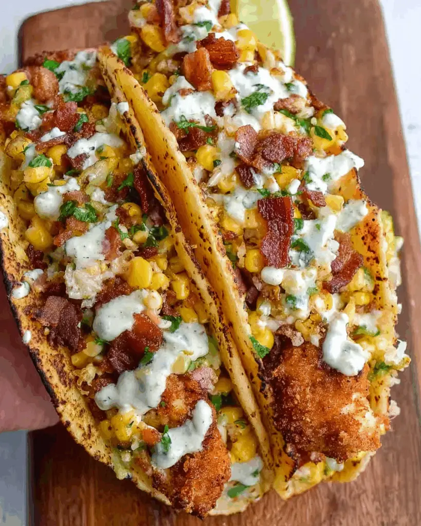 Fried Chicken Street Corn Taco with Jalapeno Lime Ranch