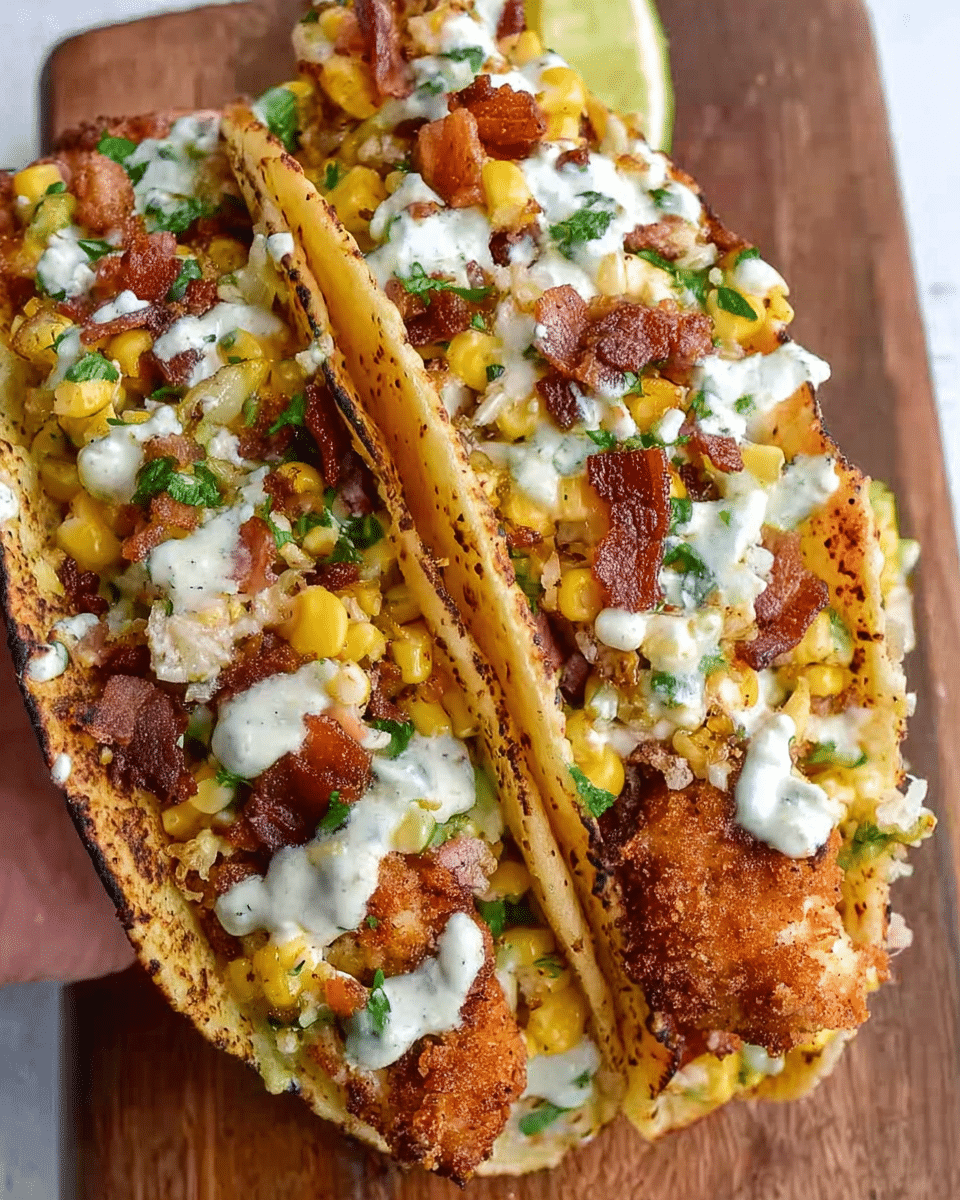 Fried Chicken Street Corn Taco with Jalapeno Lime Ranch