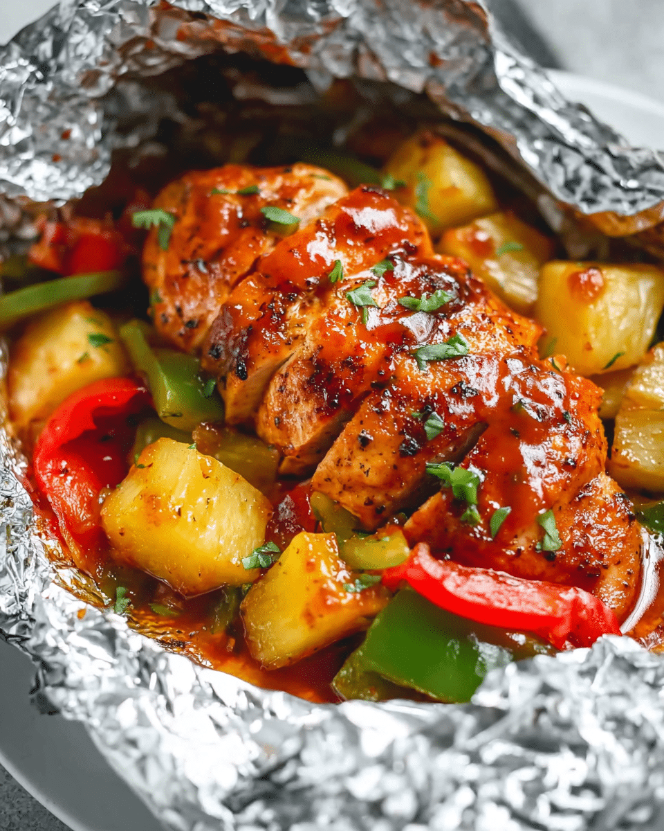 Pineapple BBQ Baked Chicken Foil Packets