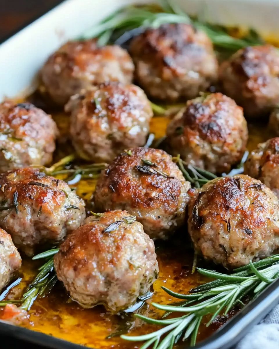 Roasted Garlic Rosemary Baked Meatballs