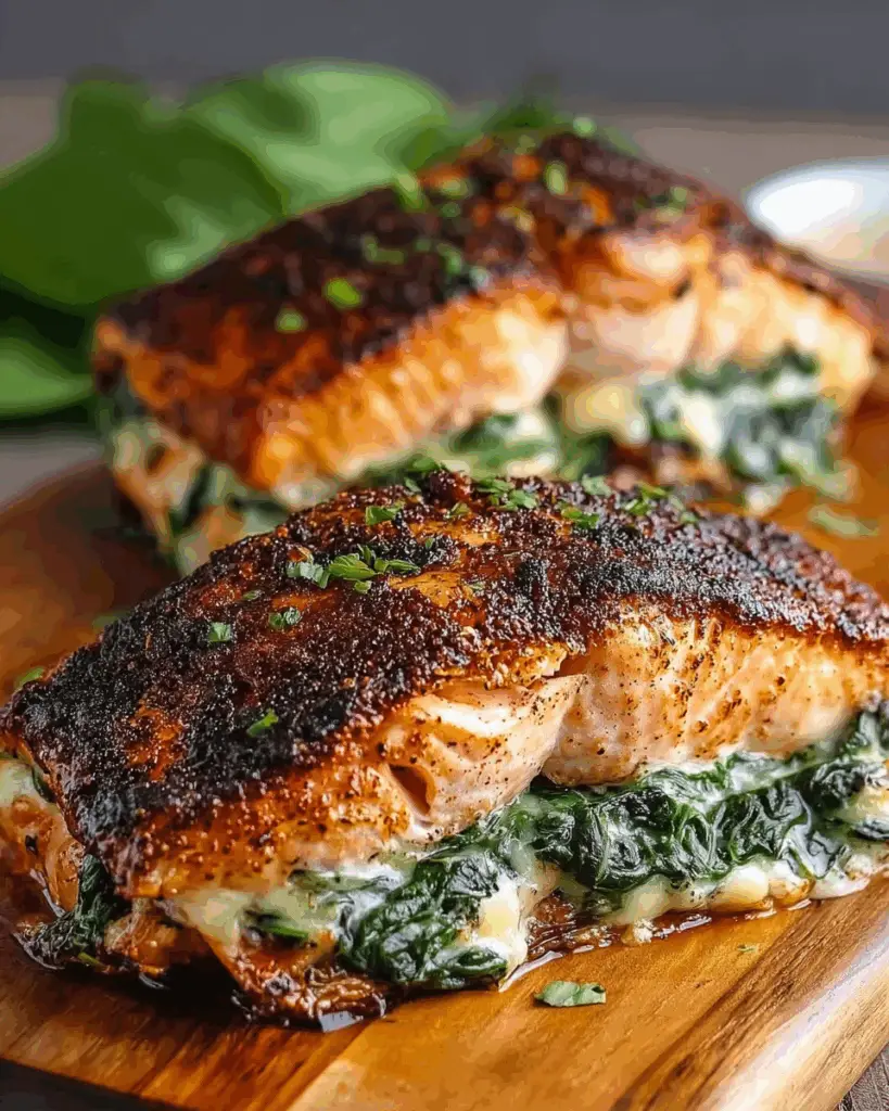 Blackened Salmon Stuffed with Spinach & Parmesan