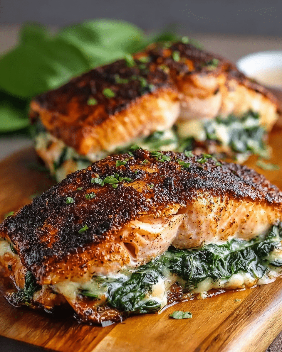 Blackened Salmon Stuffed with Spinach & Parmesan