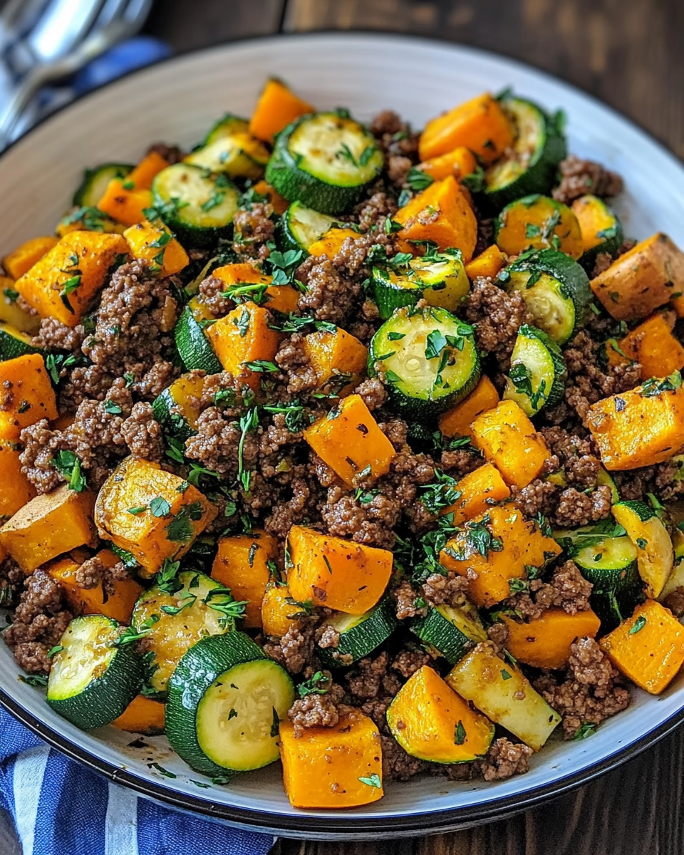 Ground Beef Zucchini Sweet Potato Skillet