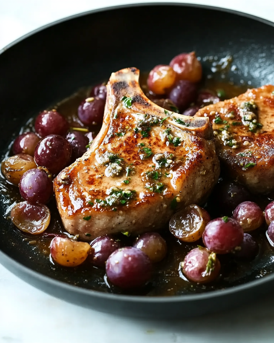 Skillet Pork Chops With Blistered Grapes