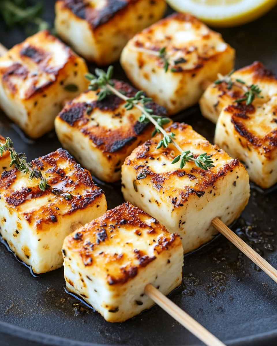 Grilled Halloumi Skewers with Lemon and Thyme