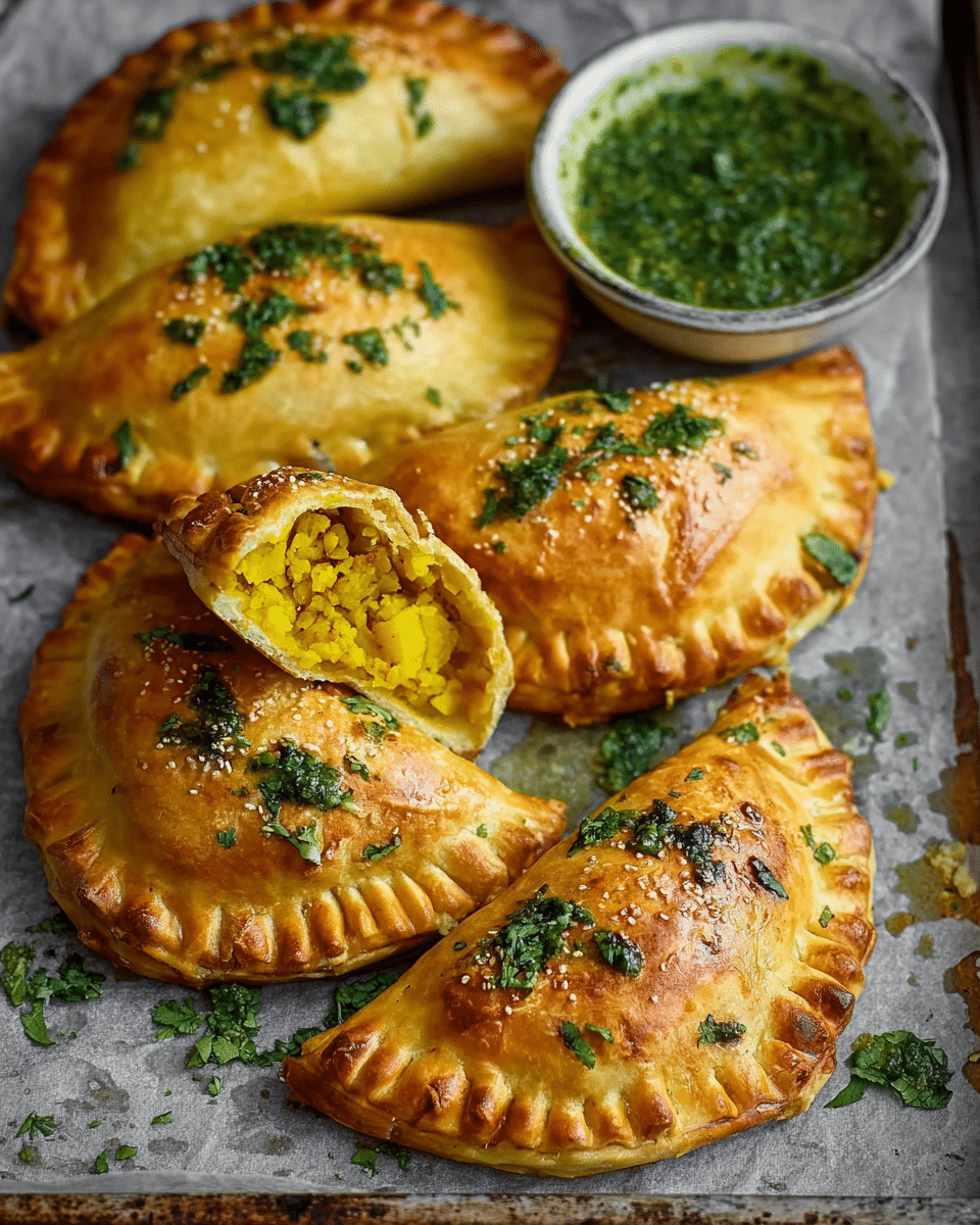 Curried Potato Pasties with Quick Coriander Chutney