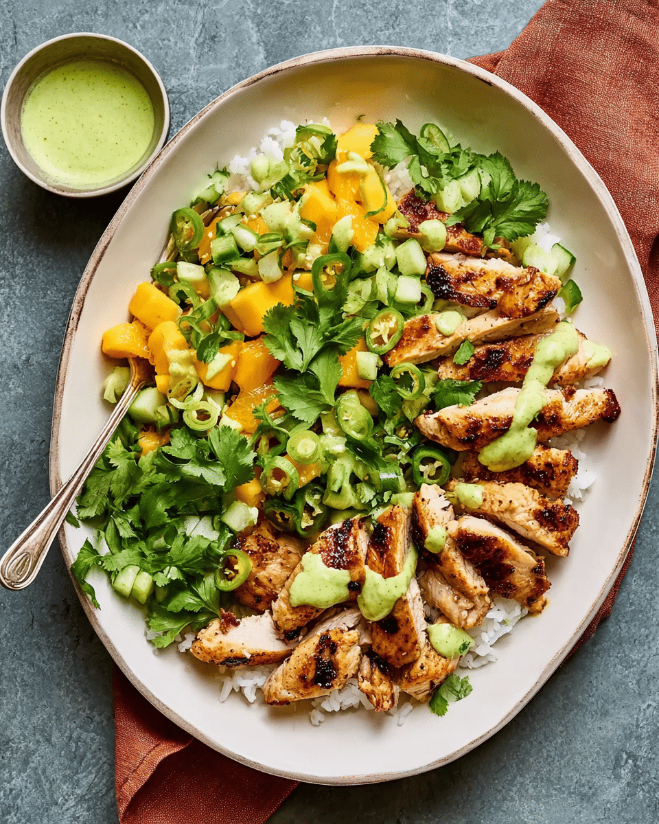 Citrus Chicken Rice Bowl with Ginger Jalapeño Sauce