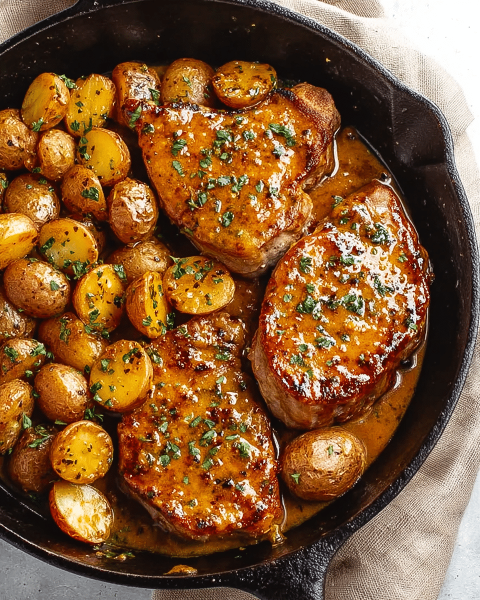 Honey Mustard Pork Chops and Potato Skillet