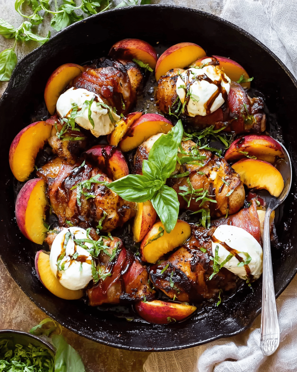 Prosciutto Balsamic Peach Chicken with Burrata and Basil