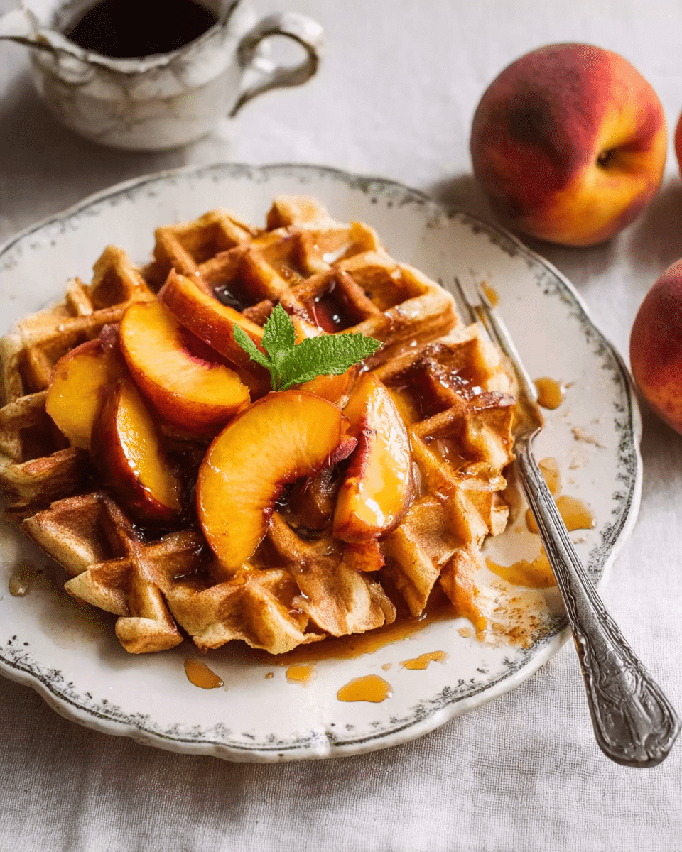 Brown Butter Waffles with Macerated Peaches