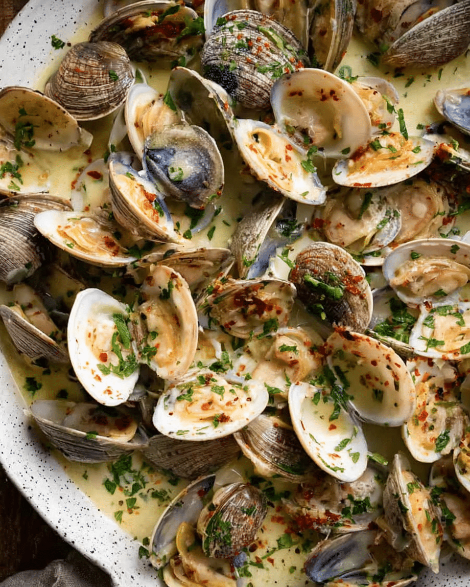 Garlic Butter Clams with White Wine Cream Sauce