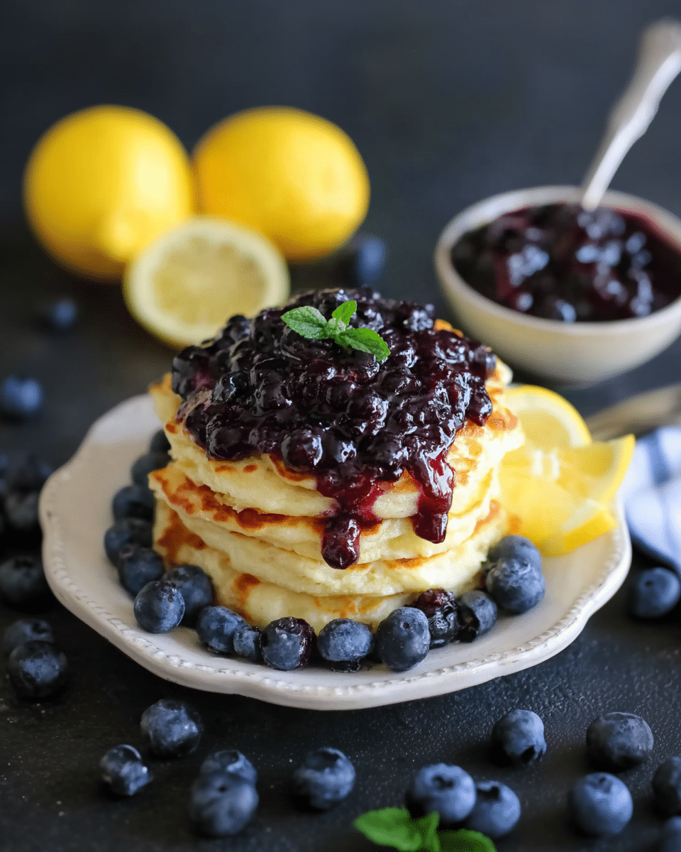 Lemon Ricotta Pancakes with Blueberry Sauce