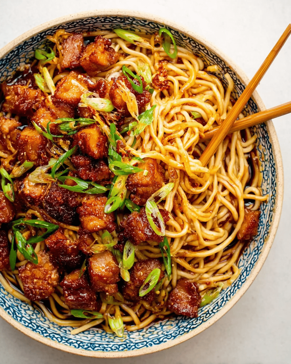 Crispy Pork with Saucy Spicy Noodles