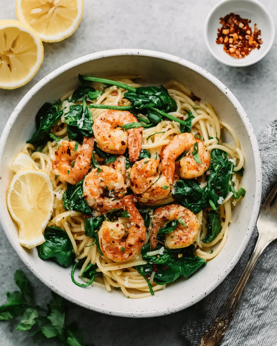 Lemon Garlic Shrimp Pasta with Spinach