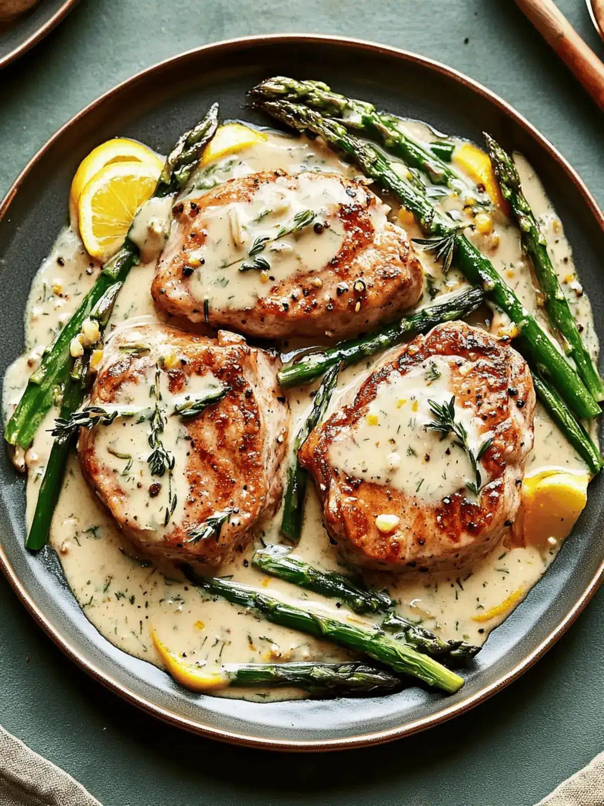 Pork Chops with Asparagus in Luscious Lemon Sage Cream Sauce