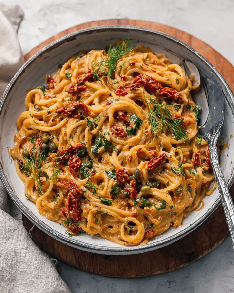 Creamy Sun-Dried Tomato Pasta with Capers and Dill