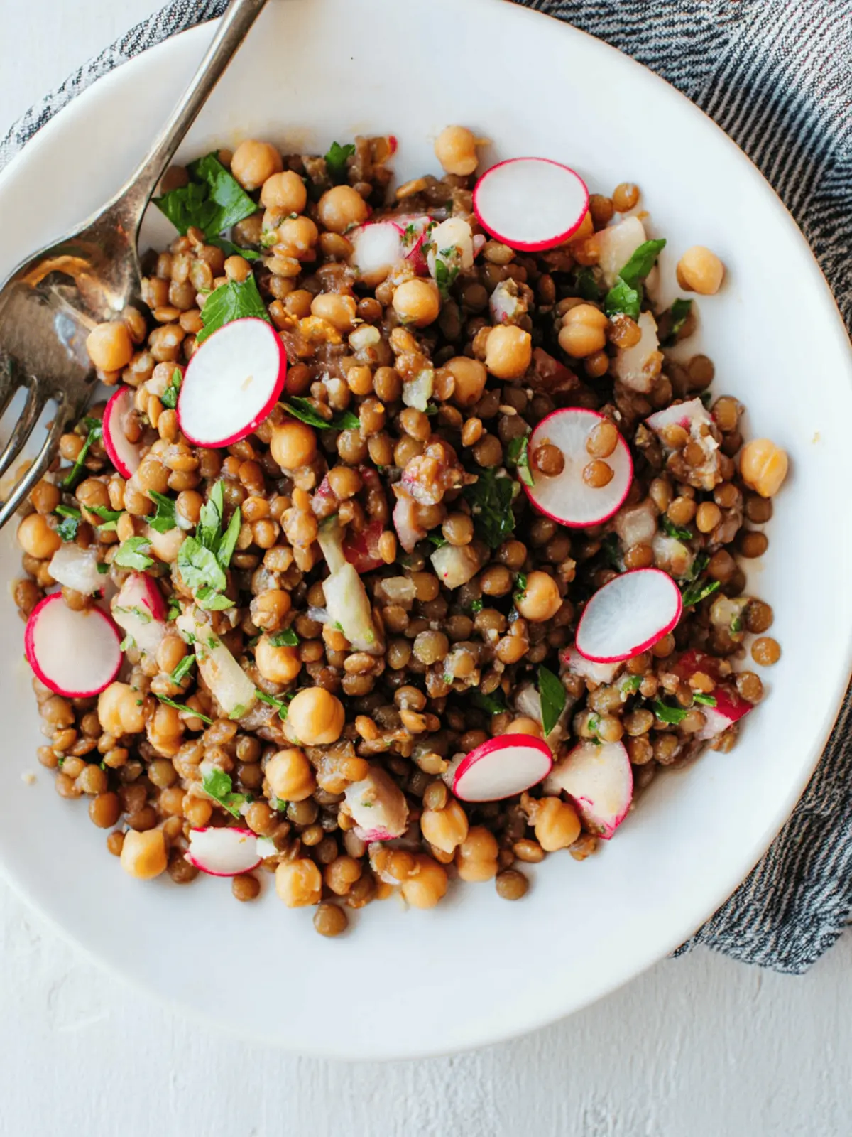 Lemony Lentil and Chickpea Salad with Radish and Herbs