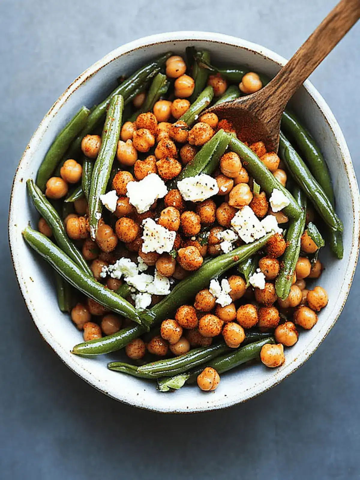 Harissa Green Beans with Spiced Chickpeas and Feta Cheese
