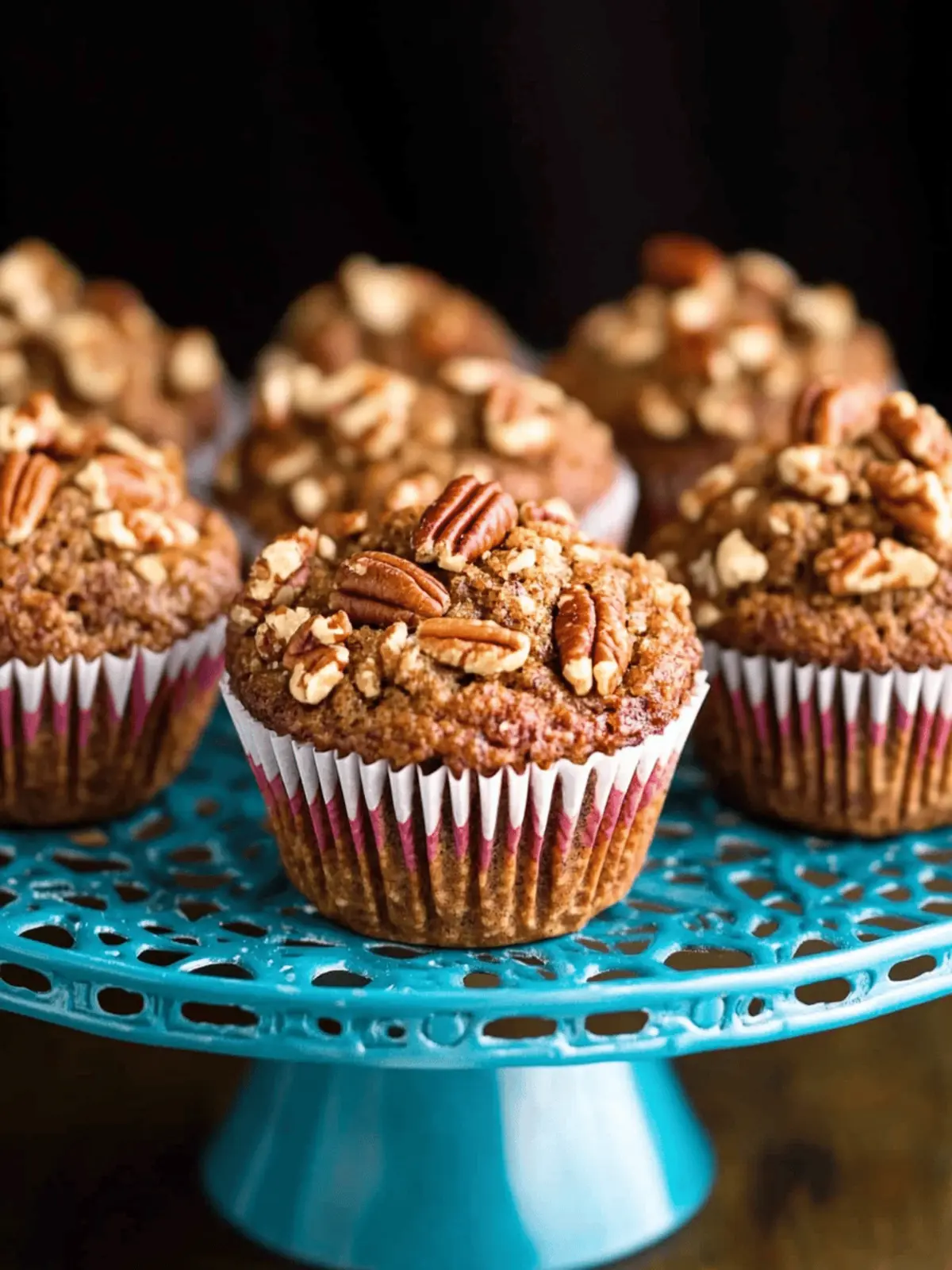 Delicious Morning Glory Muffins with Crunchy Candied Pecan Topping 4 Morning Glory Muffins with Candied Pecan Topping