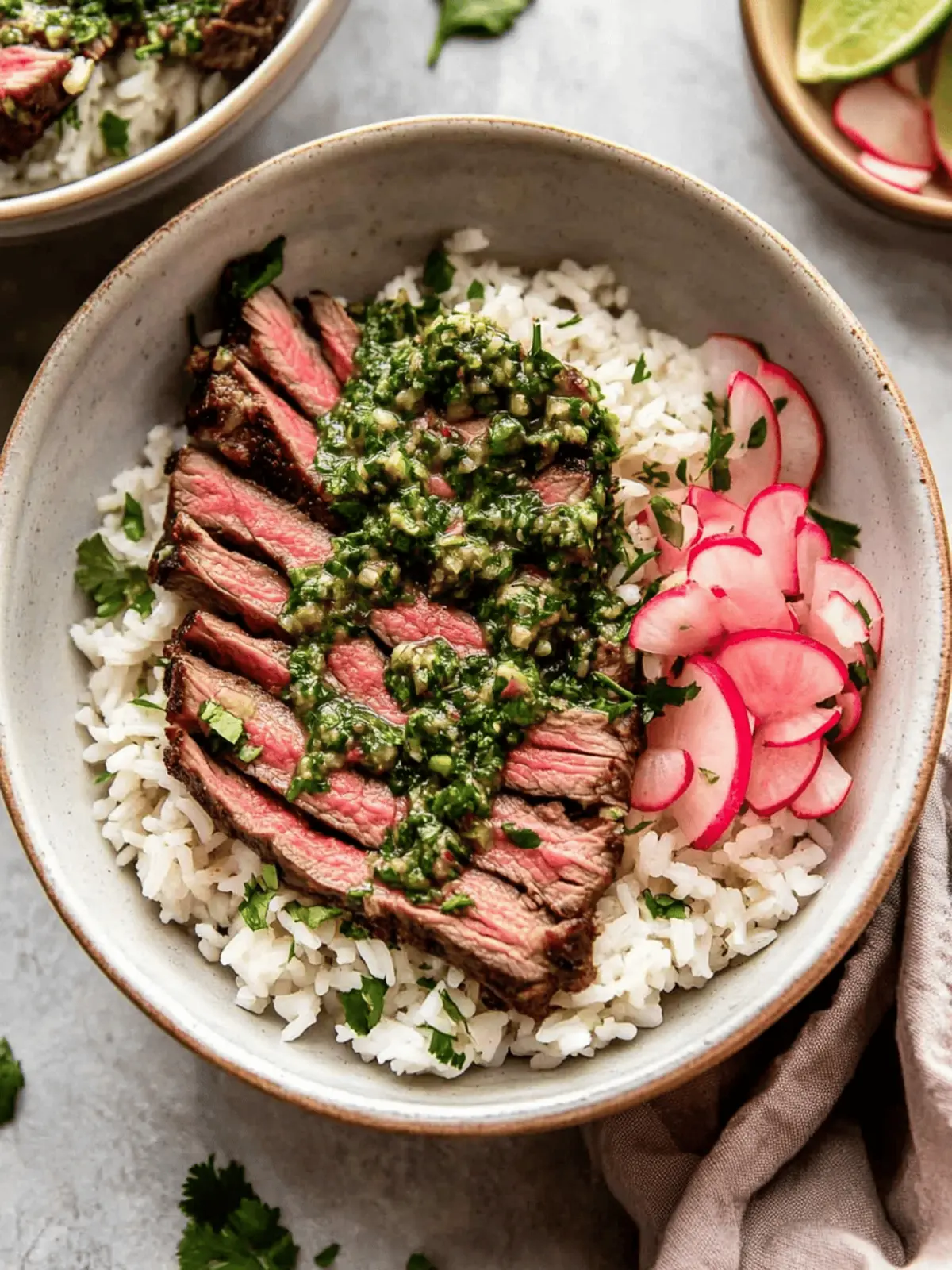 Skirt Steak Rice Bowls with Chimichurri Sauce