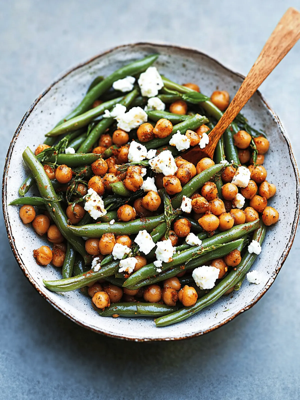 Spicy Harissa Green Beans with Feta and Crunchy Chickpeas