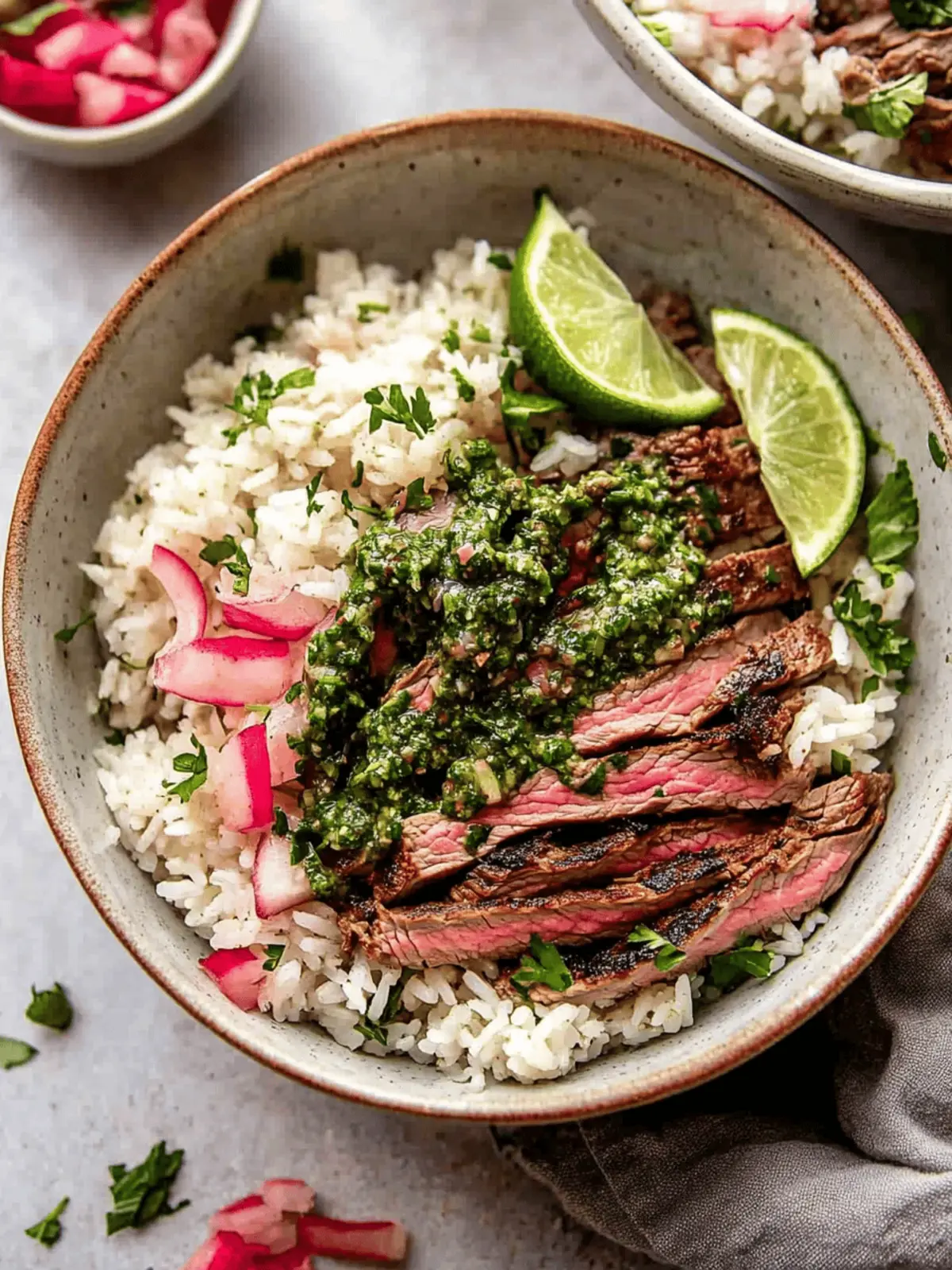 Skirt Steak Rice Bowls with Chimichurri Sauce