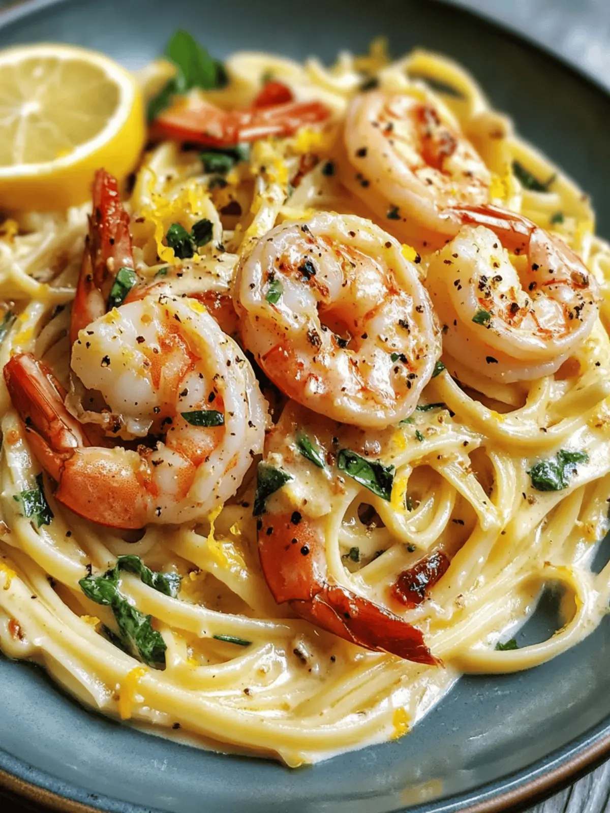 Creamy Lemon Garlic Shrimp Linguine