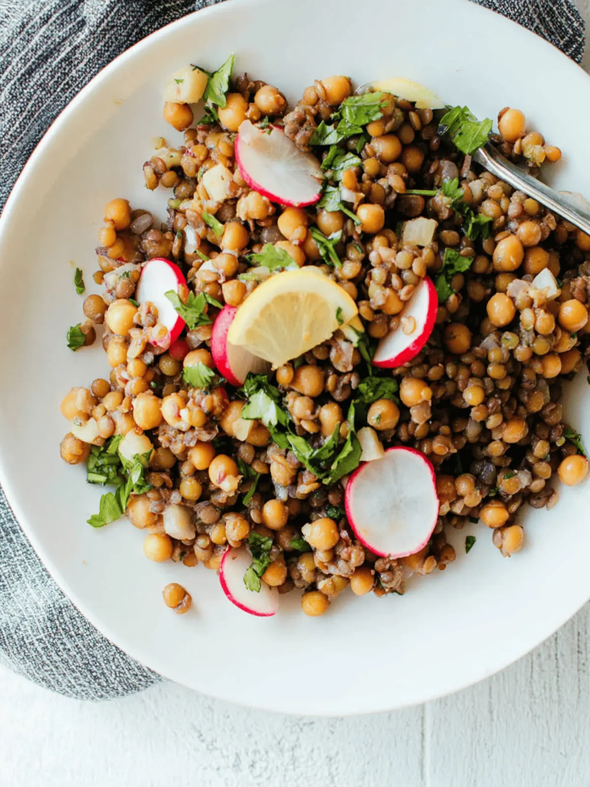 Lemony Lentil and Chickpea Salad with Radish and Herbs