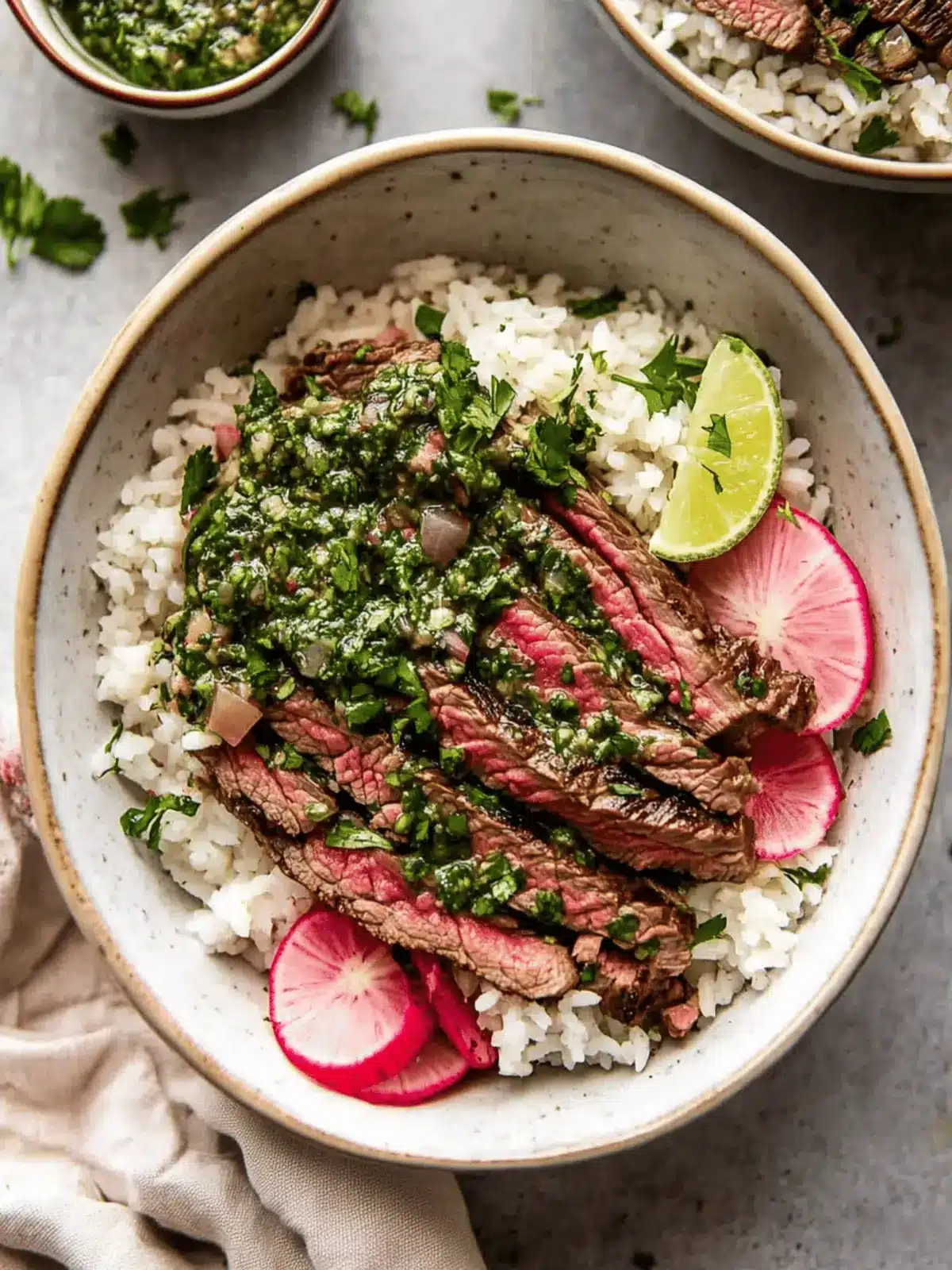 Skirt Steak Rice Bowls with Chimichurri Sauce