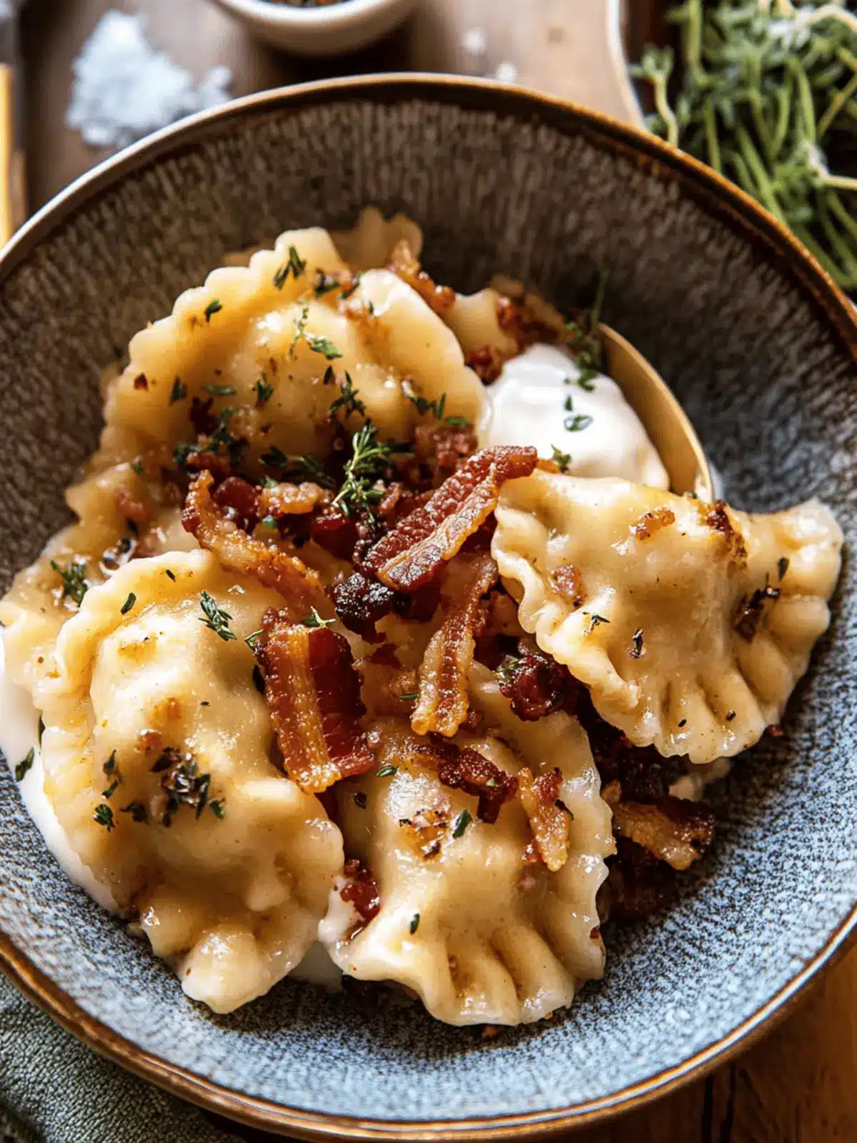 Sweet Potato Cheddar Pierogi with Bacon Bits for Cozy Nights