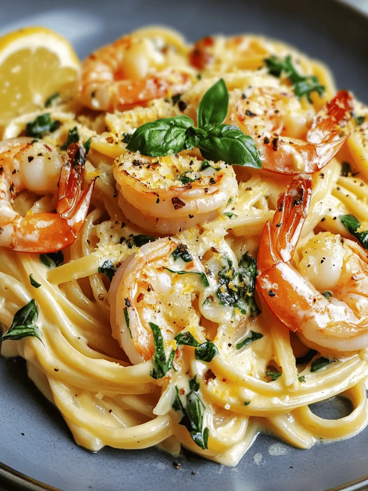 Creamy Lemon Garlic Shrimp Linguine