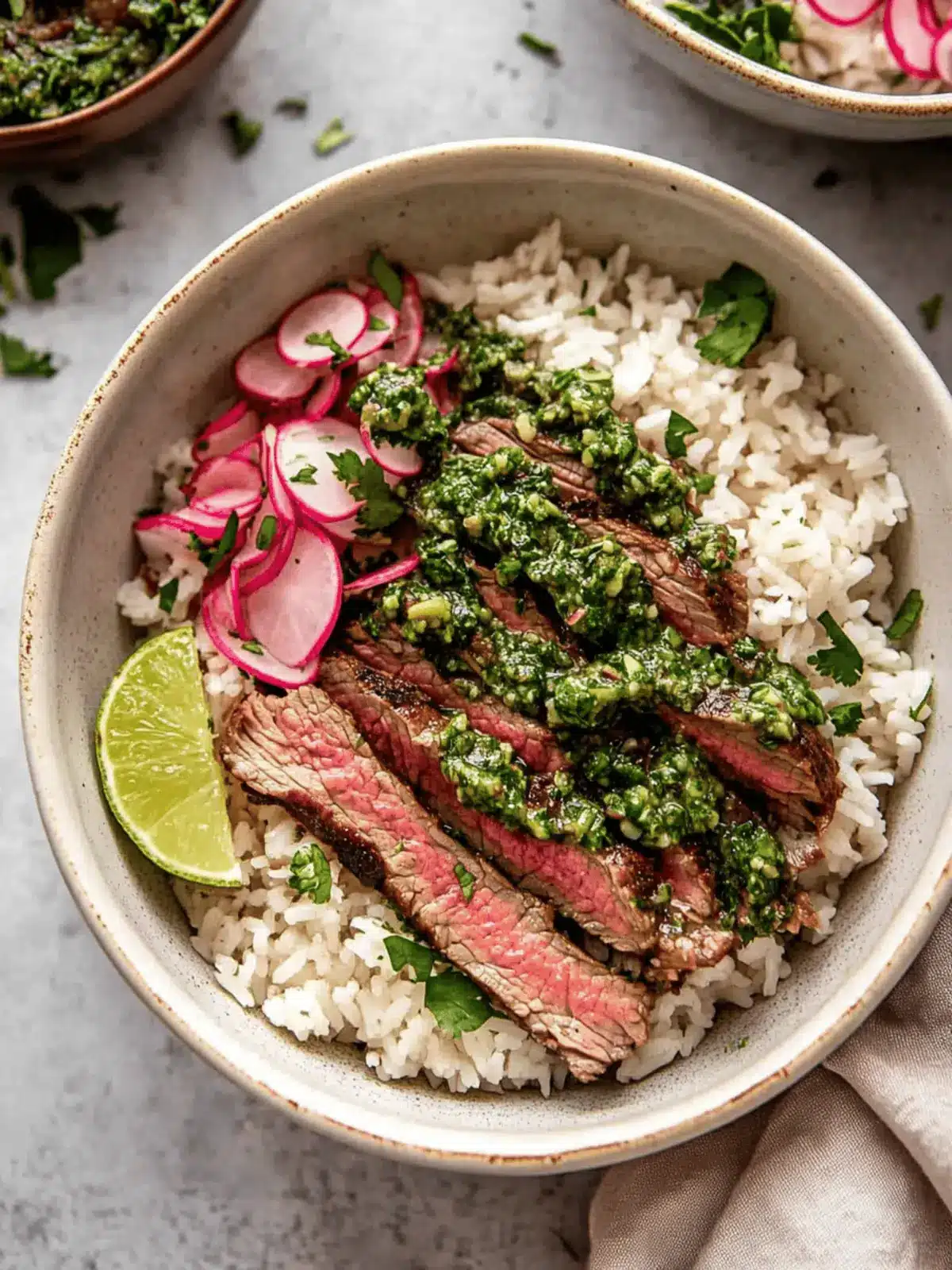Skirt Steak Rice Bowls with Chimichurri Sauce