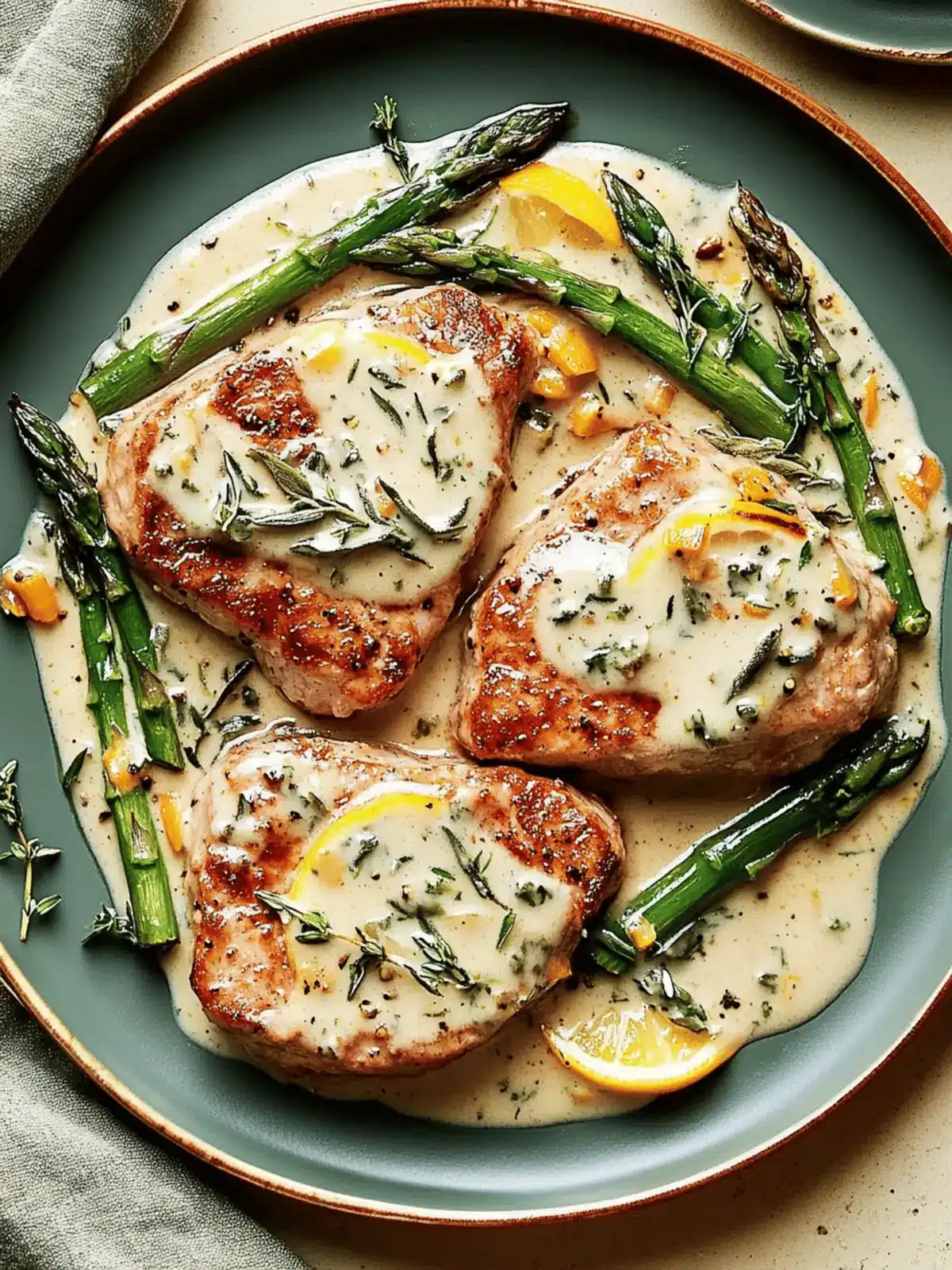 Pork Chops with Asparagus and a Lemon Sage Cream Sauce