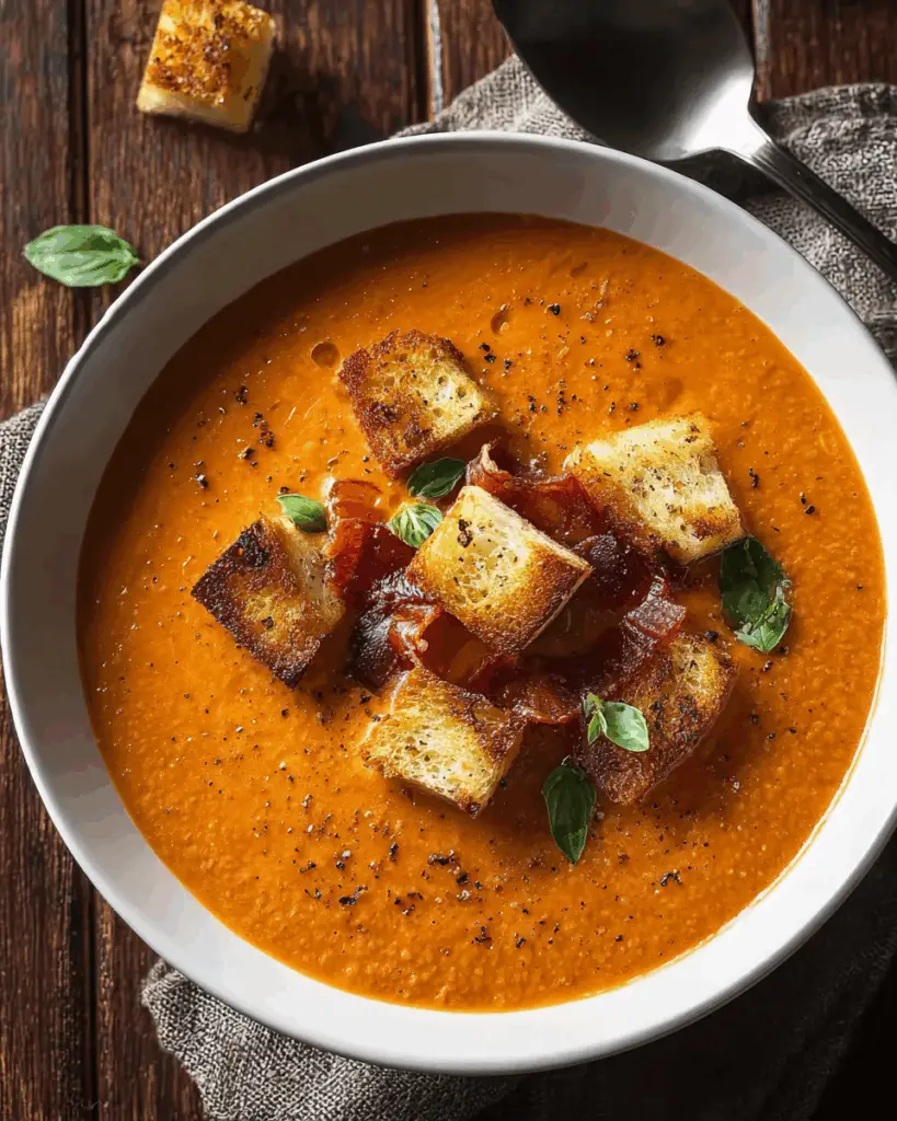 Creamy Tomato Bisque with Grilled Cheese Croutons