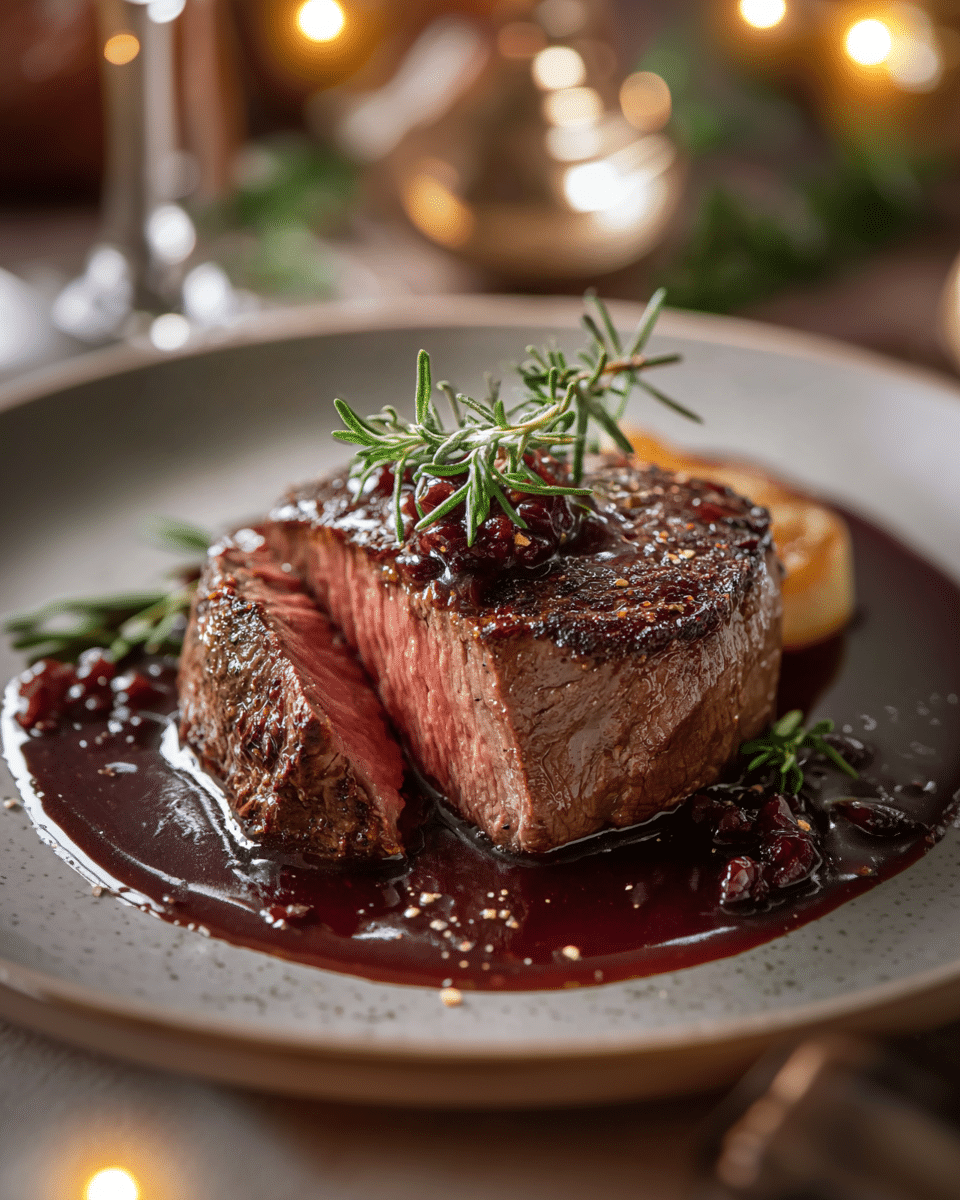 Pan Seared Filet Mignon with Red Wine Sauce