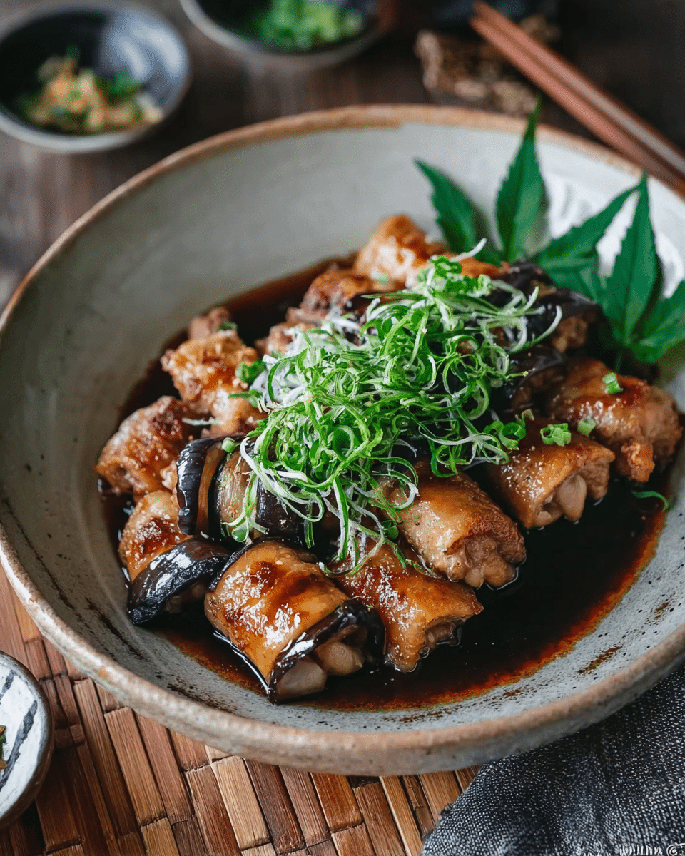 Ginger Pork Rolls with Eggplant