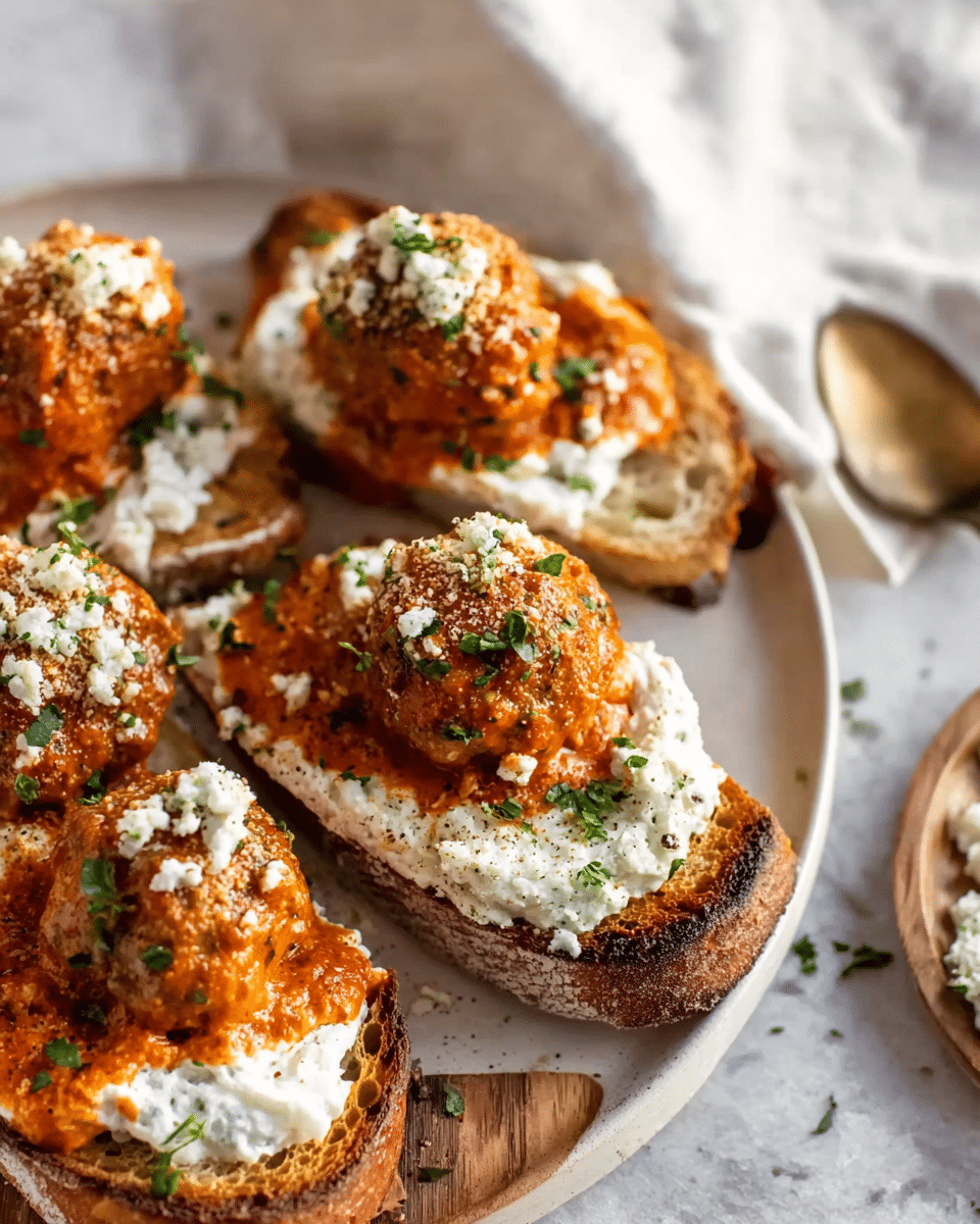 Vodka Sauce Meatballs on Ricotta Toast