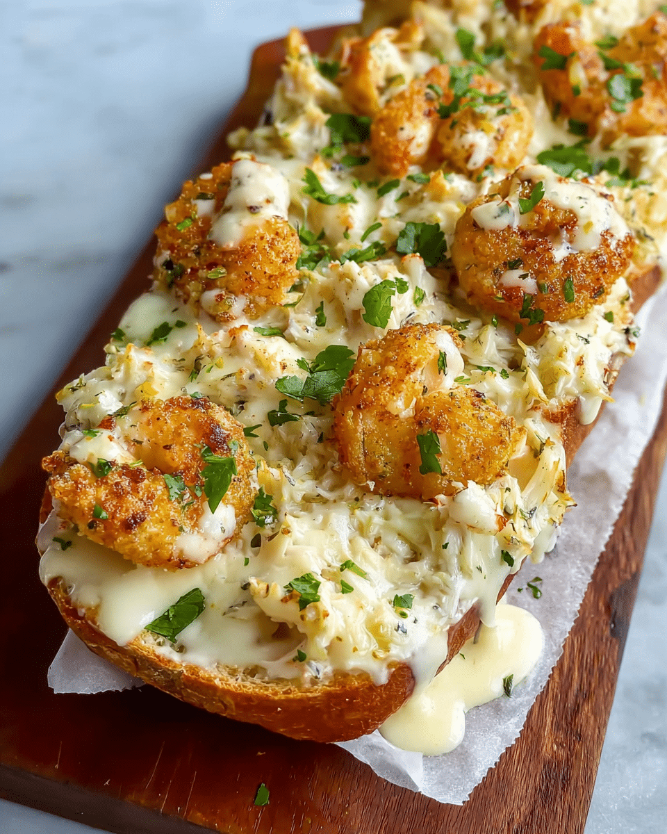 Shrimp & Jumbo Lump Crab Alfredo Garlic Bread