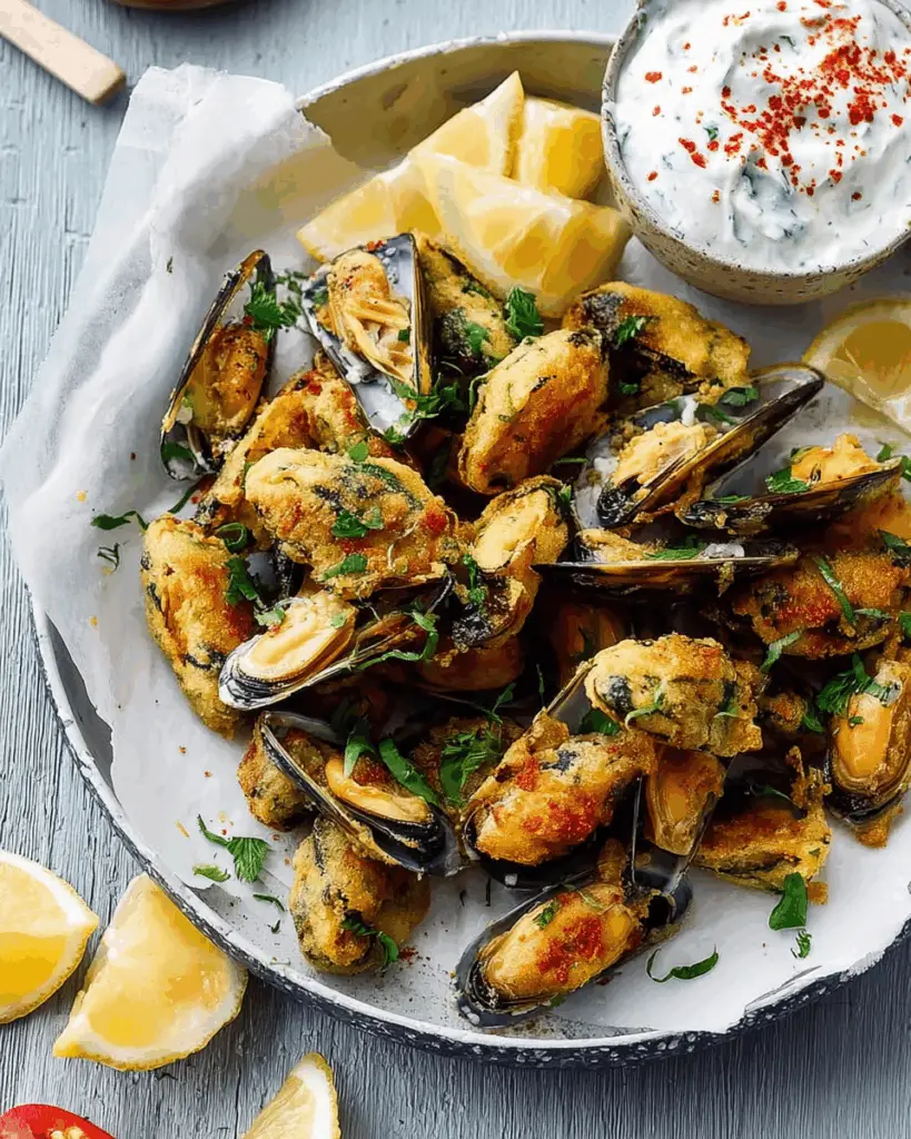 Sumac Fried Mussels with Tzatziki