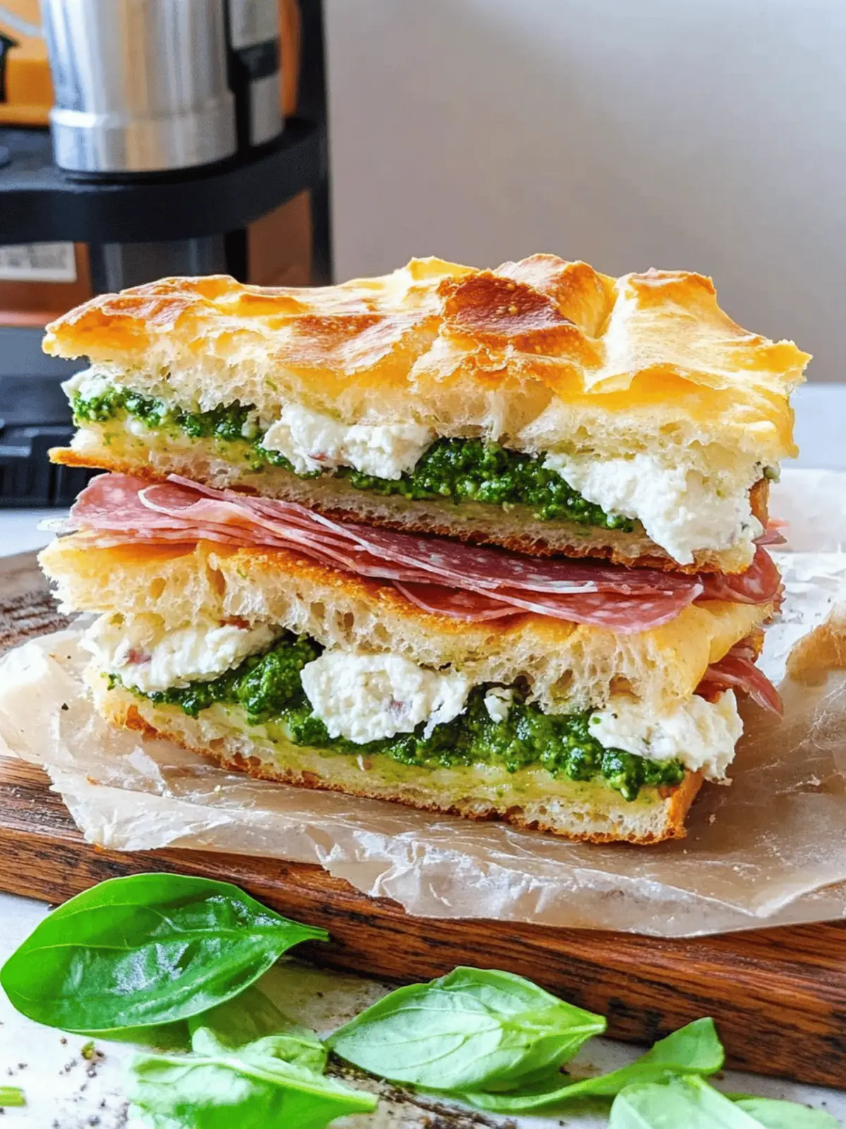 Savory Pesto & Prosciutto Italian Focaccia Sandwich Magic 5 Pesto & Prosciutto Italian Focaccia Sandwich