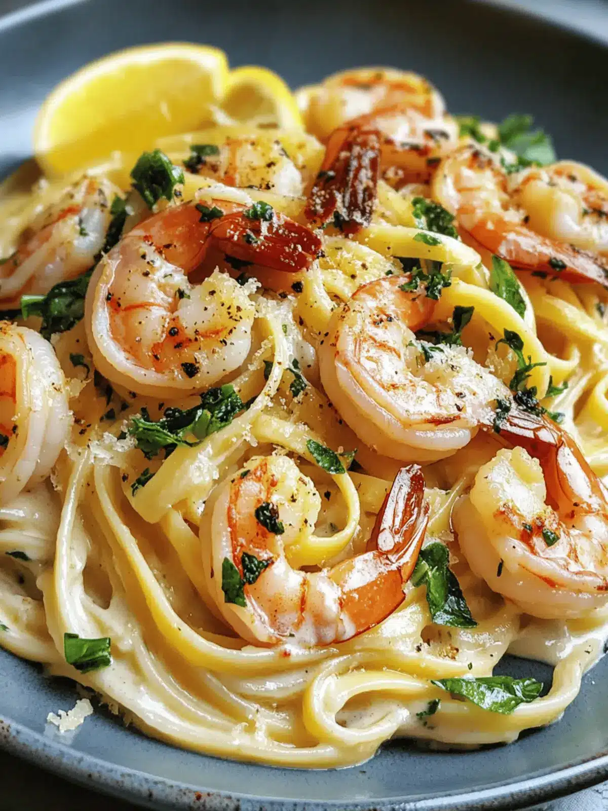 Creamy Lemon Garlic Shrimp Linguine